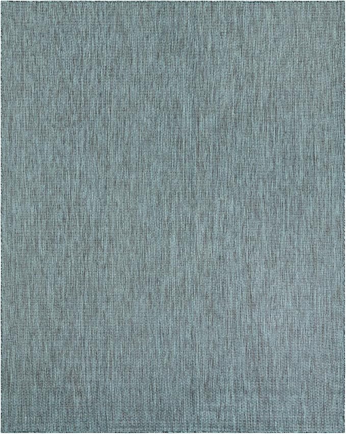 Unique Loom Outdoor Solid Collection Area Rug (7' 10" x 10' Rectangle Teal/Navy Blue)