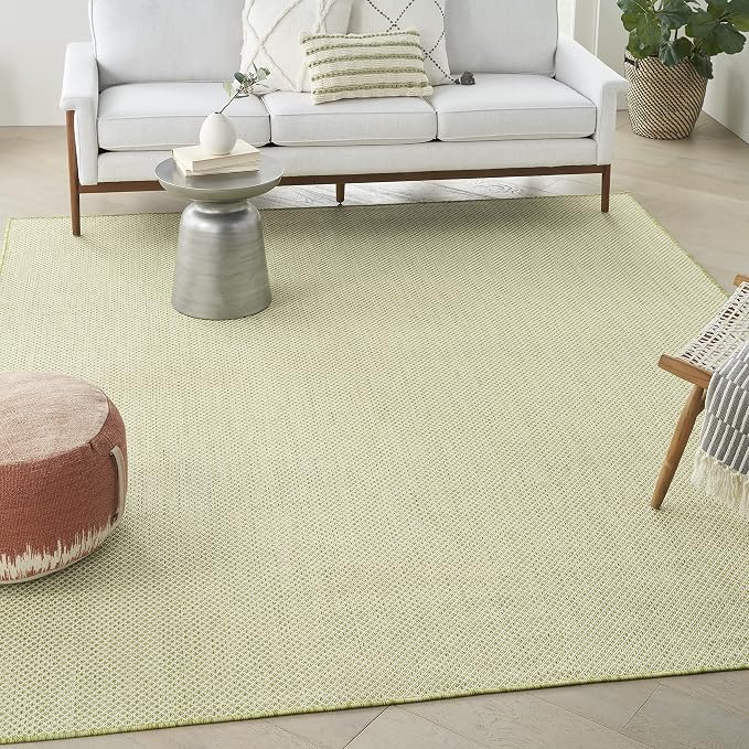Nourison Home Courtyard Ivory Green 9' x 12' Area Rug - Easy Clean, Non Shedding, Bed Room, Living Room, Dining Room, Kitchen (9' x 12')