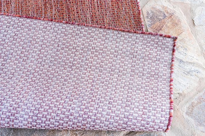 Unique Loom Collection Casual Transitional Solid Heathered Indoor/Outdoor Flatweave Area Rug (7' 1" x 10' Rectangle, Rust Red/Beige)
