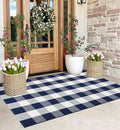 Outdoor Rug 3'x5'Blue and White Buffalo Checkered Rug Cotton Woven Machine Washable Farmhouse Front Porch Rug Door Mat Outdoor for Entryway,Patio,Bedroom,Hello Welcome Mat
