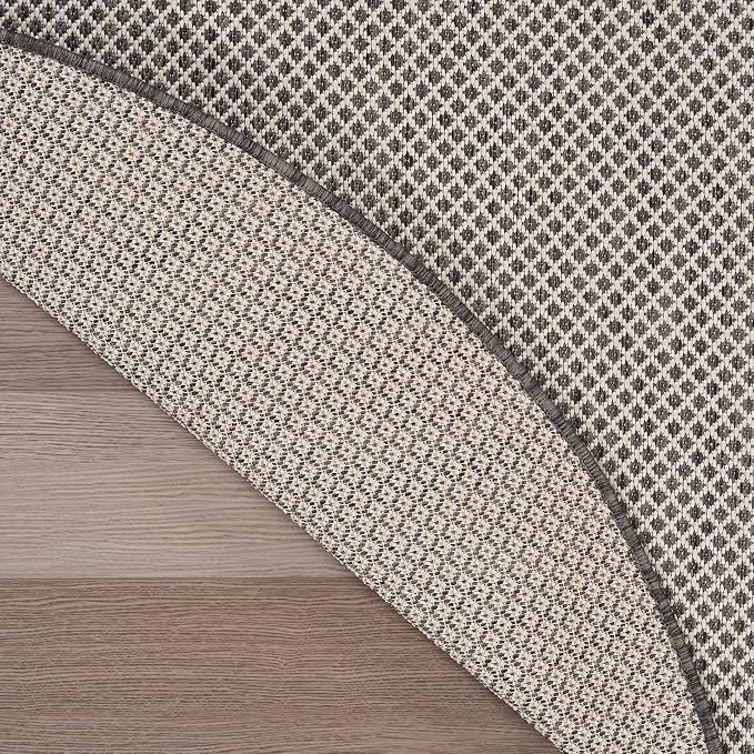 Nourison Home Courtyard Ivory Charcoal 8' x Round Area Rug - Easy Clean, Non Shedding, Bed Room, Living Room, Dining Room, Kitchen (8' x Round)