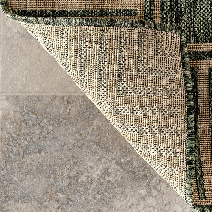 Nuloom Asha Green/Brown, 6'7" x 9', Casual, Striped Border, Soft and Cozy, High Traffic, Easy Clean, Durable Area Rug for Indoor/Outdoor Patio, Deck, Porch, Garden, Courtyard