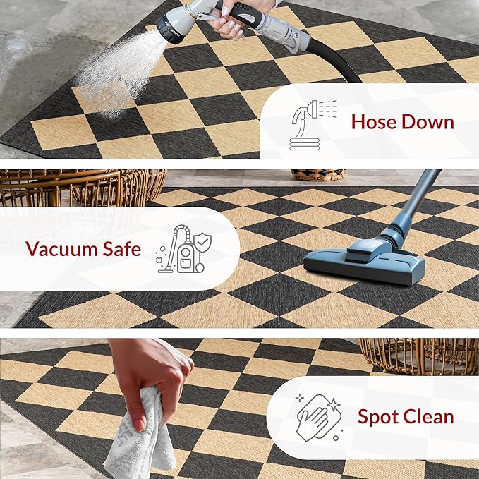 Nuloom Outdoor Performance Collection Sabina Dark Grey/Ivory, 8' x 10', Soft, High Traffic, Stain Resistant, Easy Clean, Durable Area Rug for Indoor/Outdoor Patio, Deck, Porch, Garden, Courtyard