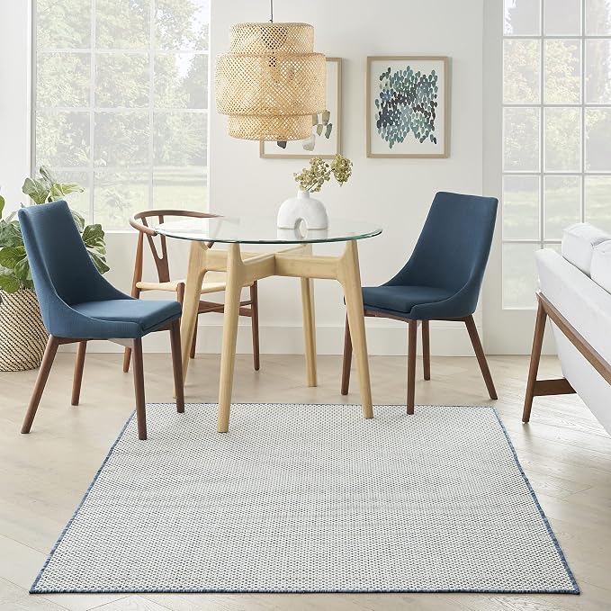 Nourison Home Courtyard Ivory Blue 4' x 6' Area Rug - Easy Clean, Non Shedding, Bed Room, Living Room, Dining Room, Kitchen (4' x 6')