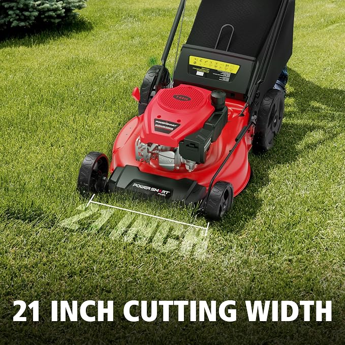 PowerSmart Gas Lawn Mower, 21-Inch Push Mower with 140cc OHV Engine, Steel Deck, 3-in-1 Bag/Mulch/Rear Discharge, 6 Height Positions, 10” Rear Wheels