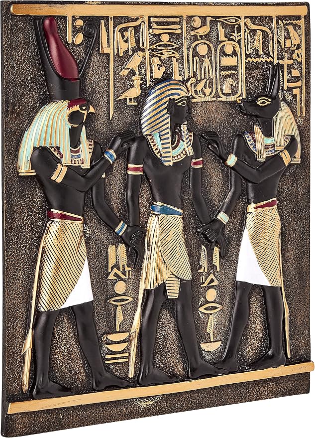 Design Toscano Rameses I Between Horus and Anubis Wall Frieze in Faux Ebony and Gold, 11 Inch