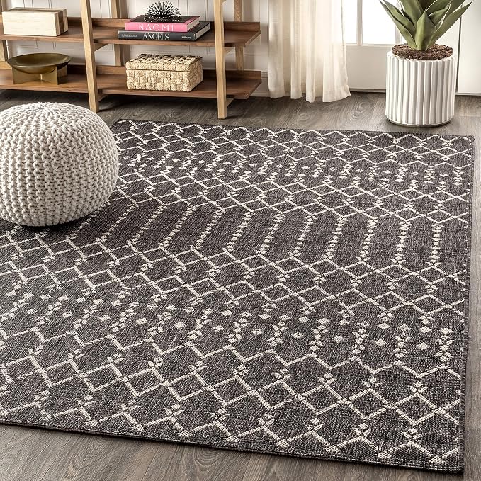 JONATHAN Y Moroccan Geometric Indoor Outdoor Area Rug 10X14 Black/Gray, Ourika Textured Weave for Backyard, Patio, Porch, Easy-Cleaning, High Traffic, Pet-Friendly, Non-Shedding (SMB108F-14)
