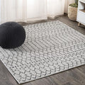 JONATHAN Y Moroccan Geometric Indoor Outdoor Square Area Rug 5X5 Light Gray/Black, Ourika Textured Weave for Backyard, Patio, Porch, Easy-Cleaning, High Traffic Pet-Friendly, Non-Shedding SMB108E-5SQ
