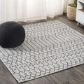 JONATHAN Y Moroccan Geometric Indoor Outdoor Square Area Rug 9X9 Light Gray/Black, Ourika Textured Weave for Backyard, Patio, Porch, Easy-Cleaning, High Traffic Pet-Friendly, Non-Shedding SMB108E-9SQ