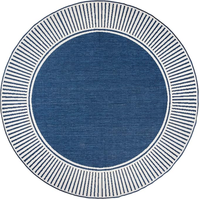 Nuloom Asha Navy/Ivory, 8' Round, Casual, Striped Border, Soft and Cozy, High Traffic, Easy Clean, Durable Area Rug for Indoor/Outdoor Patio, Deck, Porch, Garden, Courtyard