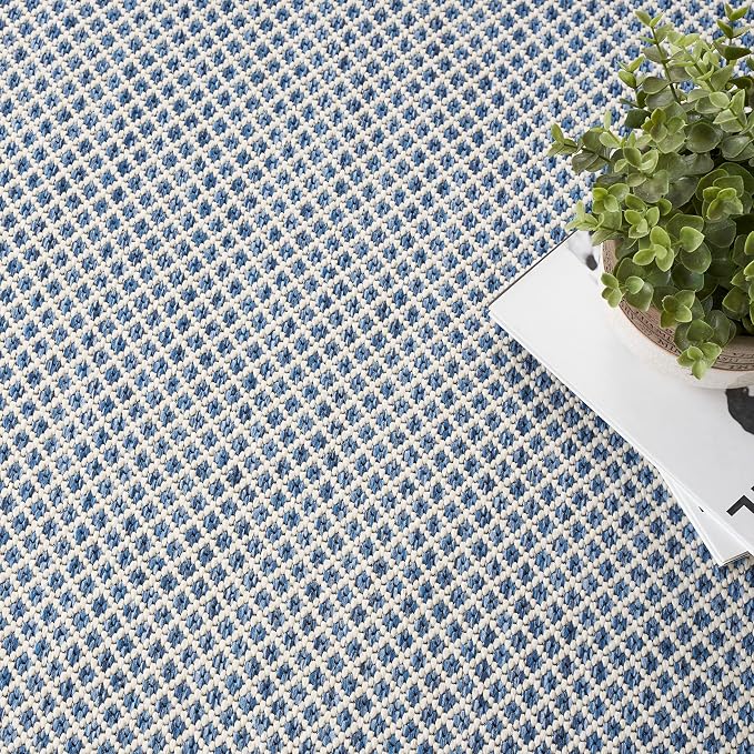 Nourison Home Courtyard Ivory Blue 5' x Square Area Rug - Easy Clean, Non Shedding, Bed Room, Living Room, Dining Room, Kitchen (5' x Square)