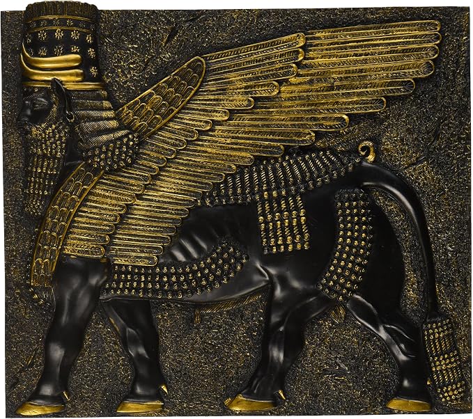 Design Toscano Assyrian Winged Bull Wall Sculpture, 10 Inch, Polyresin, Black and Gold