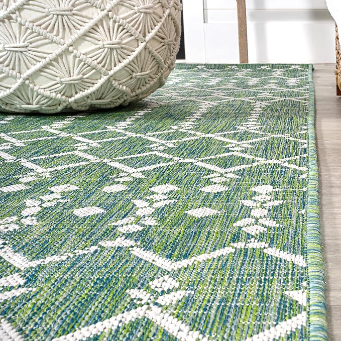 JONATHAN Y Moroccan Geometric Indoor Outdoor Area Rug 3X5 Green/Cream, Ourika Textured Weave for Backyard, Patio, Porch, Easy-Cleaning, High Traffic, Pet-Friendly, Non-Shedding (SMB108L-3)