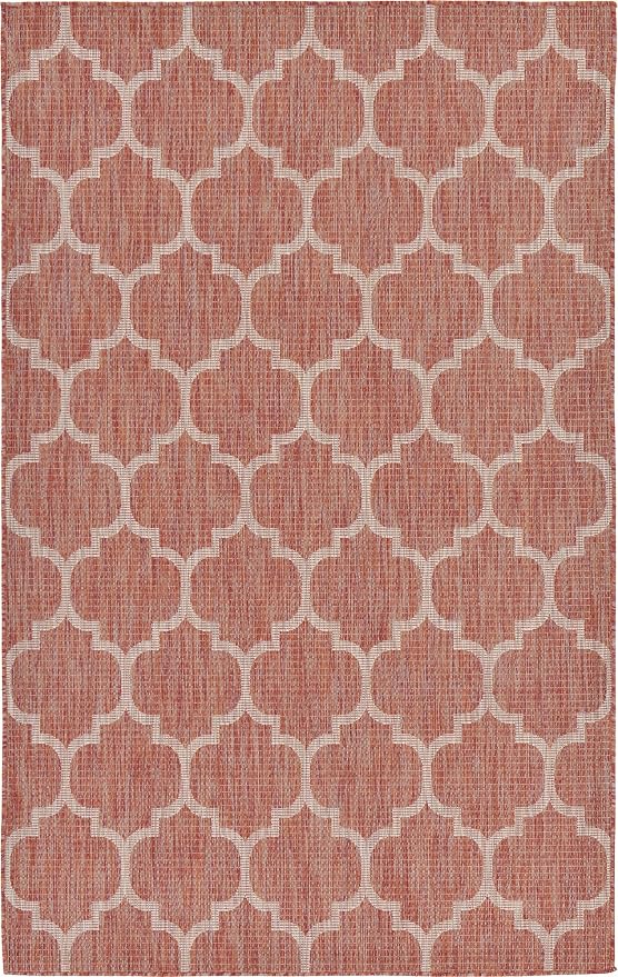 Unique Loom Outdoor Trellis Collection Area Rug (5' 3" x 8' Rectangle, Rust Red/ Ivory)