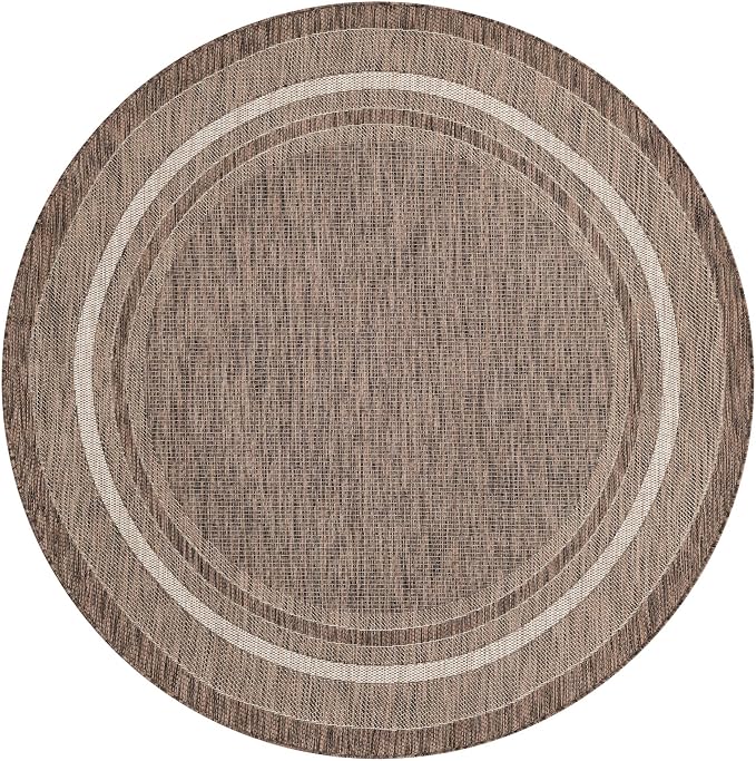 Unique Loom Outdoor Border Collection Area Rug - Soft Border (6' 1" Round Brown/Ivory)
