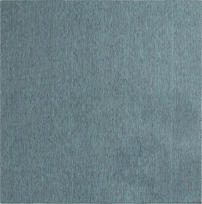 Unique Loom Collection Casual Transitional Solid Heathered Indoor/Outdoor Flatweave Area Rug (13' Square, Teal/Navy Blue)