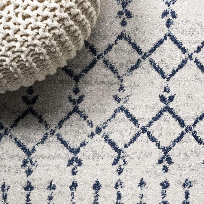 JONATHAN Y Boho Vintage Diamond Cream/Navy Indoor Area Rug 9X12 ft, Moroccan Hype for Living Room, Bedroom, Kitchen, Office, Easy-Cleaning, High Traffic, Pet-Friendly, Non-Shedding (MOH101F-9)