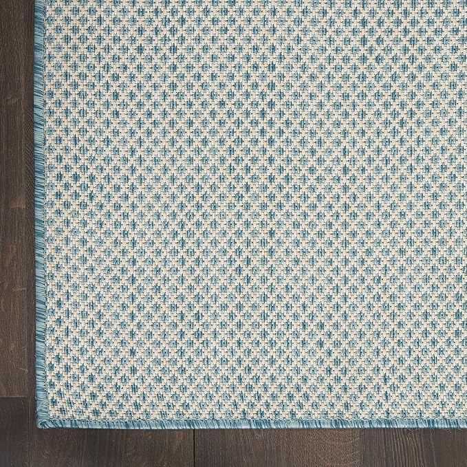 Nourison Home Courtyard Ivory Aqua 2' x 6' Area Rug - Easy Clean, Non Shedding, Bed Room, Living Room, Dining Room, Kitchen (6' Runner)