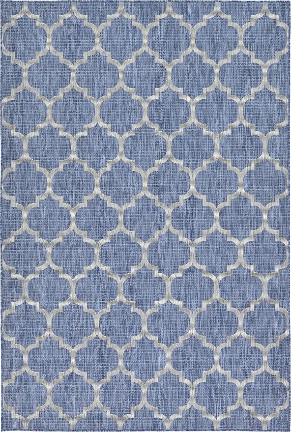 Unique Loom Outdoor Trellis Collection Area Rug (6' 1" x 9' Rectangle, Navy Blue/ Ivory)