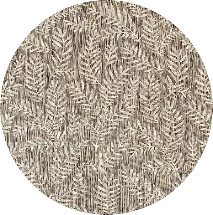 JONATHAN Y Palm Frond Indoor Outdoor Round Area Rug 4 Ft Brown/Beige, Nevis for Backyard, Patio, Porch, Easy-Cleaning, High Traffic, Pet-Friendly, Non-Shedding (SMB119A-4R)
