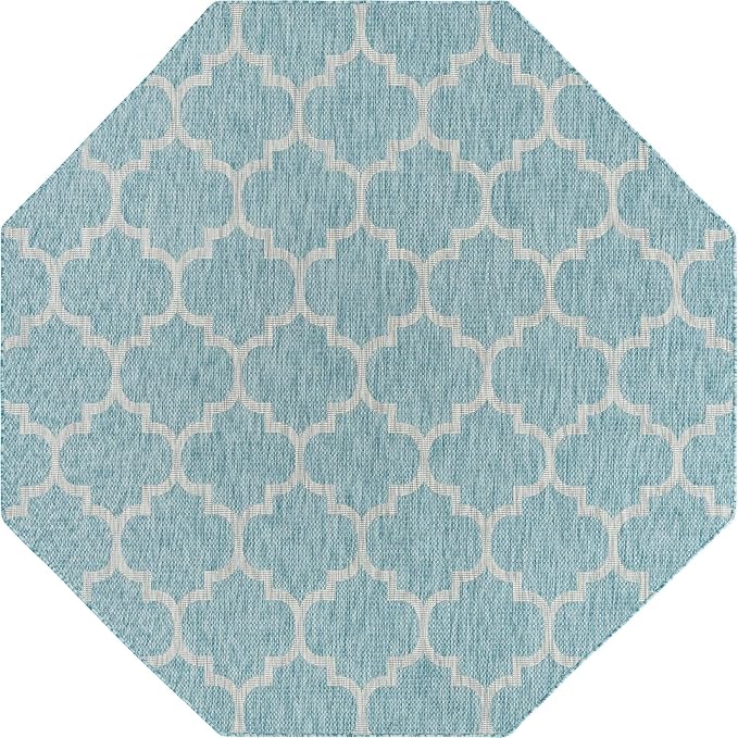 Unique Loom Outdoor Trellis Collection Area Rug (8' Octagon, Aquamarine/ Gray)
