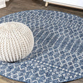 JONATHAN Y Moroccan Geometric Indoor Outdoor Round Area Rug 5 Ft Navy/Light Gray, Ourika Textured Weave for Backyard, Patio, Porch, Easy-Cleaning, High Traffic, Pet-Friendly, Non-Shedding SMB108B-5R