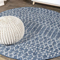 JONATHAN Y Moroccan Geometric Indoor Outdoor Round Area Rug 6 Ft Navy/Light Gray, Ourika Textured Weave for Backyard, Patio, Porch, Easy-Cleaning, High Traffic, Pet-Friendly, Non-Shedding SMB108B-6R