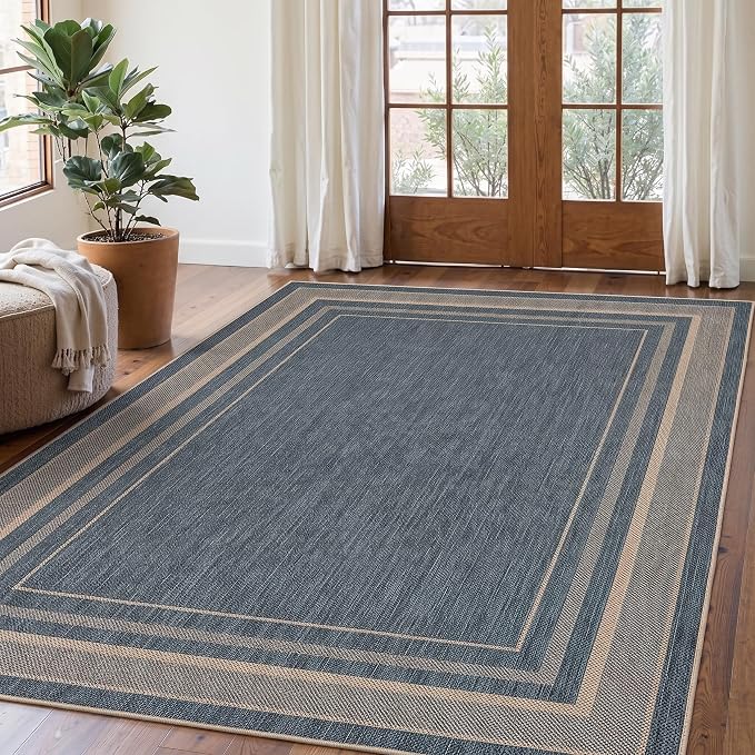 GarveeHome Neutral Easy Jute Rug 3x5 Modern Solid Washable Bedroom Rug | Indoor Small Non Slip Dining Room Throw Carpet Entryway Easy Jute Rugs for Nursery Kitchen Living Room Backyard, Blue