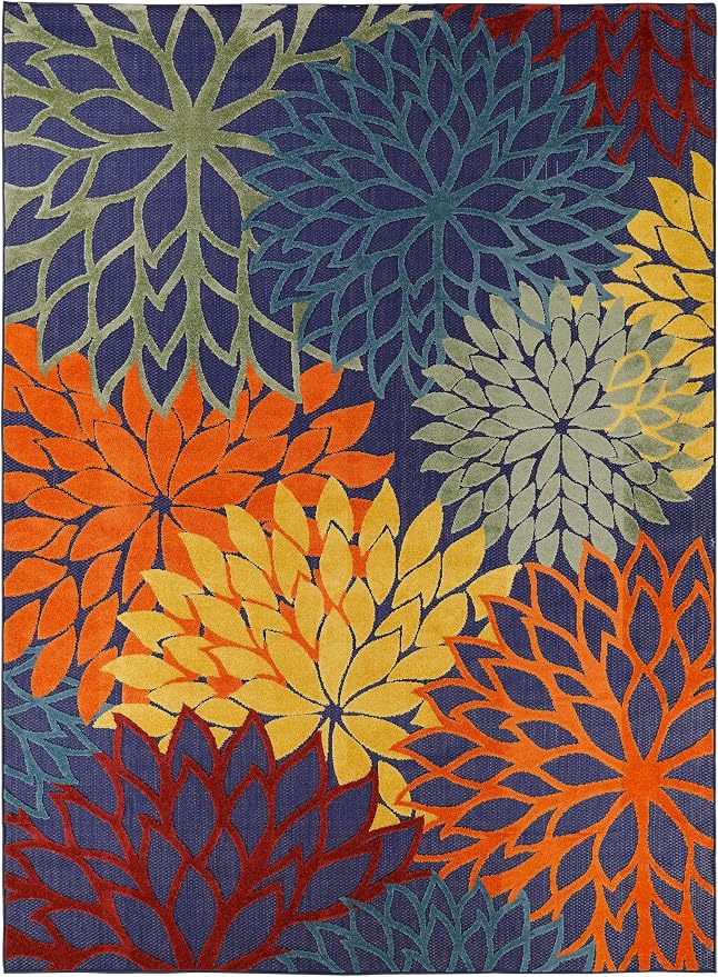 Nourison Home Aloha Navy Multicolor 9' x 12' Area Rug - Easy Clean, Non Shedding, Bed Room, Living Room, Dining Room, Kitchen (9' x 12')