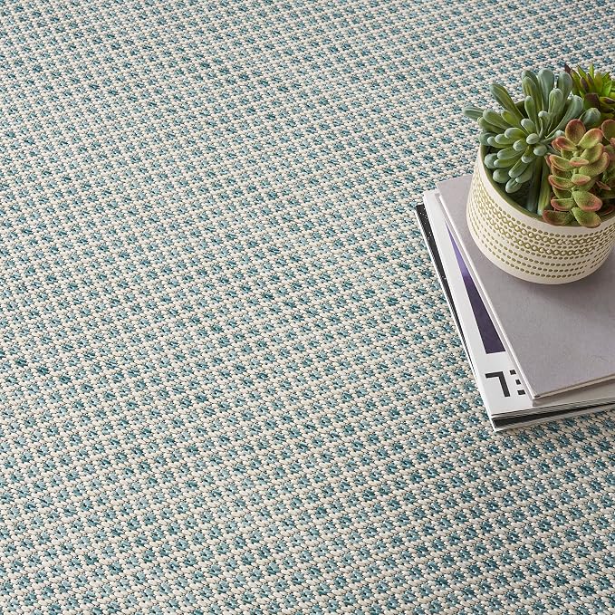 Nourison Home Courtyard Ivory Aqua 8' x Square Area Rug - Easy Clean, Non Shedding, Bed Room, Living Room, Dining Room, Kitchen (8' x Square)