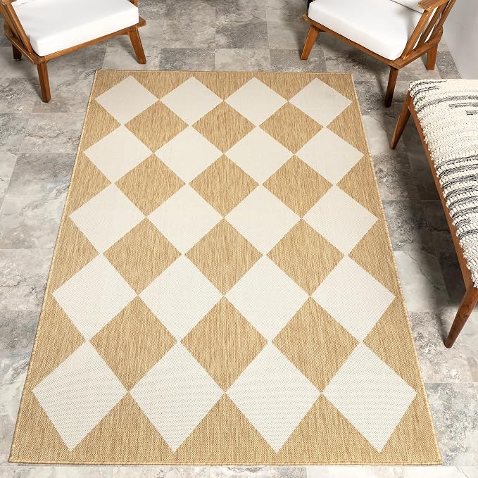 Nuloom Outdoor Performance Collection Sabina Tan/Ivory, 8' x 10', Soft, High Traffic, Stain Resistant, Easy Clean, Durable Area Rug for Indoor/Outdoor Patio, Deck, Porch, Garden, Courtyard