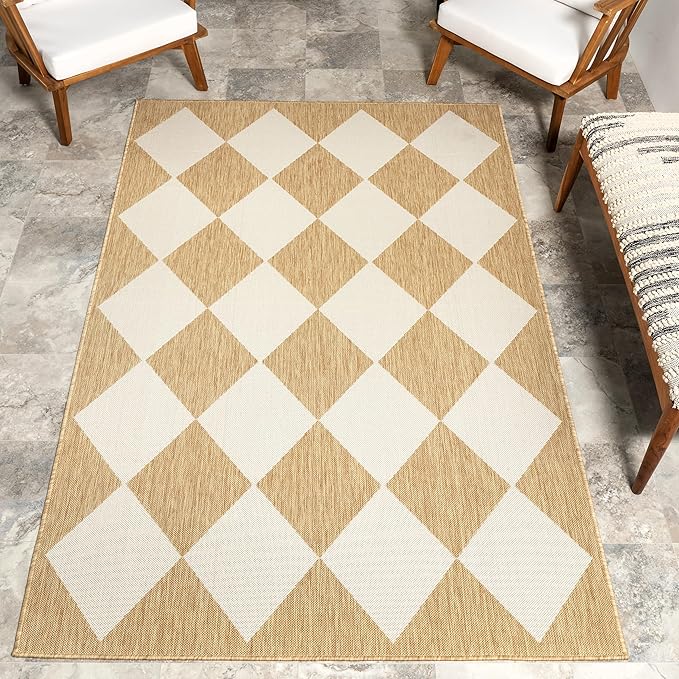 Nuloom Outdoor Performance Collection Sabina Tan/Ivory, 10' x 14', Soft, High Traffic, Stain Resistant, Easy Clean, Durable Area Rug for Indoor/Outdoor Patio, Deck, Porch, Garden, Courtyard