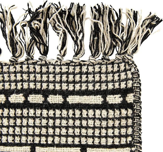 Bloomingville Soft Reclaimed Cotton Blend Throw with Diamond Pattern and Fringe, Black and Beige
