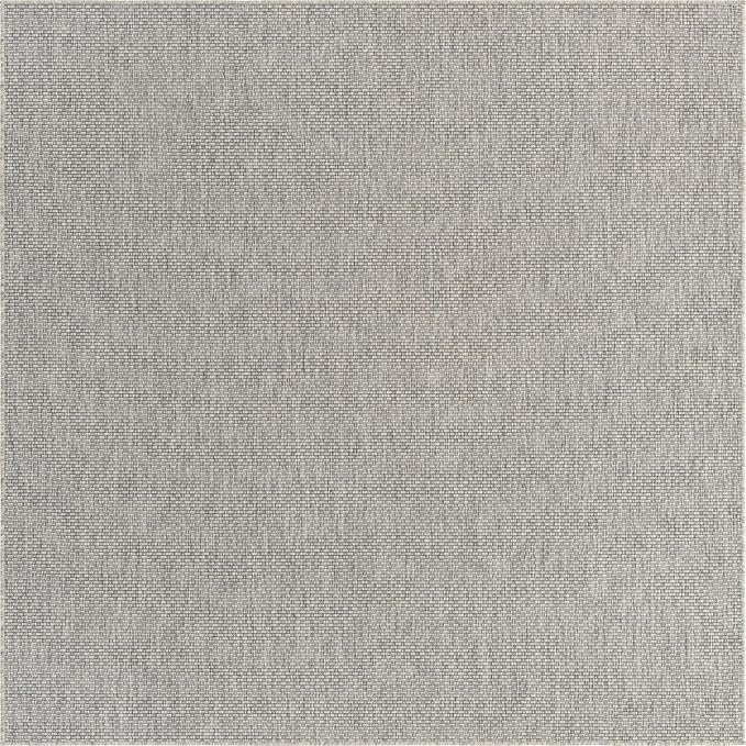 Unique Loom Collection Casual Transitional Solid Heathered Indoor/Outdoor Flatweave Area Rug (8' Square, Light Gray/Ivory)