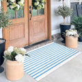 Light Blue White Striped Rug -2.3'x3.6' Front Door Rugs Outdoor, Small Washable Area Rug for Front Porch, Spring Summer Welcome Mats Outdoor Indoor, Doormat for Entryway Porch Entrance