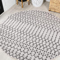 JONATHAN Y Moroccan Geometric Indoor Outdoor Round Area Rug 5 Ft Cream/Black, Ourika Textured Weave for Backyard, Patio, Porch, Easy-Cleaning, High Traffic, Pet-Friendly, Non-Shedding (SMB108I-5R)
