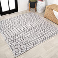 JONATHAN Y Moroccan Geometric Indoor Outdoor Square Area Rug 4X4 Cream/Black, Ourika Textured Weave for Backyard, Patio, Porch, Easy-Cleaning, High Traffic, Pet-Friendly, Non-Shedding (SMB108I-4SQ)