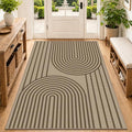 Faux Jute Area Rug, 4' x 6' Washable Rug, Brown Farmhouse Ultra-Thin Non-Slip Carpet for Outdoor, Bedroom, Dining Room, Backyard, Home Decor