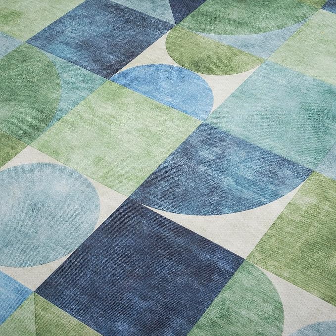 ReaLife Rugs Machine Washable Indoor Outdoor - Mat Rug Foldable Printed Thin Lightweight Cushioned Fade Resistant Patio Deck Dock Porch Pool Balcony Camping - Naya - Blue Green 4' x 6'