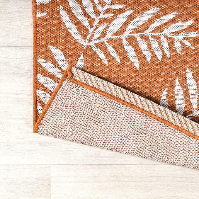 JONATHAN Y Palm Frond Indoor Outdoor Area Rug 8X10 Orange/Cream, Nevis for Backyard, Patio, Porch, Easy-Cleaning, High Traffic, Pet-Friendly, Non-Shedding (SMB119E-8)