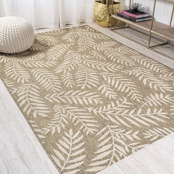 JONATHAN Y Palm Frond Indoor Outdoor Area Rug 3X5 Brown/Beige, Nevis for Backyard, Patio, Porch, Easy-Cleaning, High Traffic, Pet-Friendly, Non-Shedding (SMB119A-3)