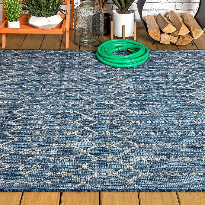 JONATHAN Y Moroccan Geometric Indoor Outdoor Area Rug 3X5 Navy/Light Gray, Ourika Textured Weave for Backyard, Patio, Porch, Easy-Cleaning, High Traffic, Pet-Friendly, Non-Shedding (SMB108B-3)