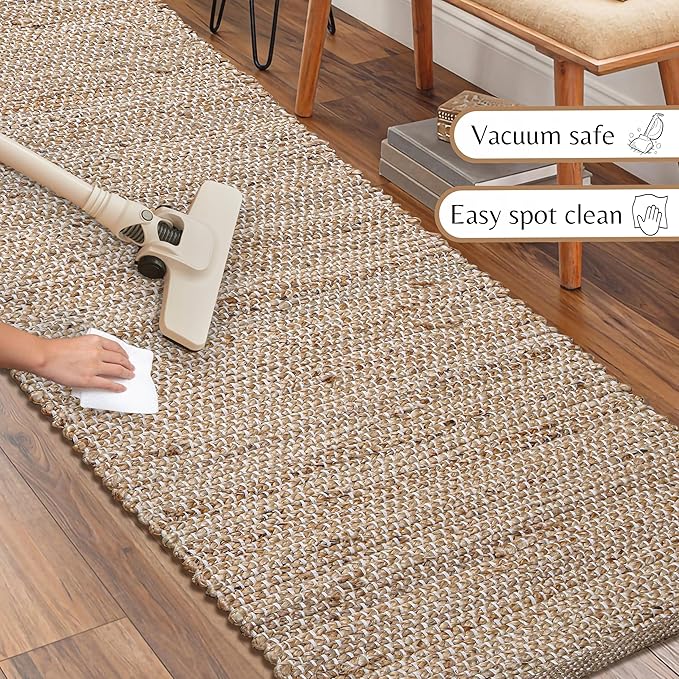 Hausattire Jute Woven Runner Rug 2'x6' - Natural, Hand Braided Boho Reversible Area Rugs for Kitchen, Living Room | Farmhouse Indoor Outdoor Long Mat for Bedroom, Natural Fiber Patio Mats - 24x72 Inch