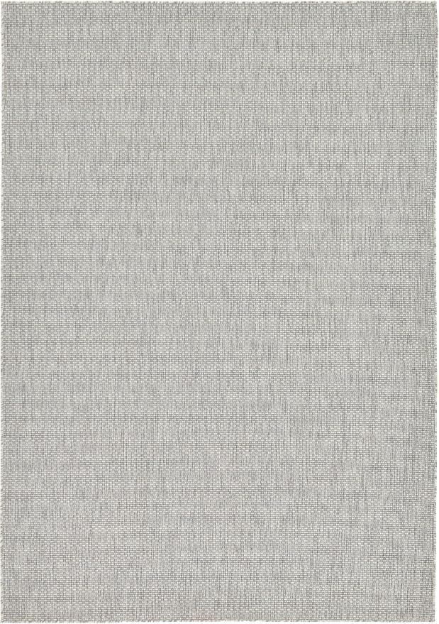Unique Loom Collection Casual Transitional Solid Heathered Indoor/Outdoor Flatweave Area Rug (7' 1" x 10' Rectangle, Light Gray/Ivory)