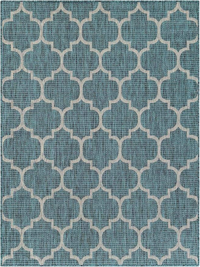 Unique Loom Outdoor Trellis Collection Area Rug (5' 3" x 7' 1" Rectangle Teal/Gray)