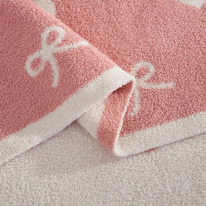 Elegant Comfort Valentine's Day Knit Throw Blanket, Hearts and Bows Super Soft Cozy Fluffy Warm Throw Blankets for Couch, Sofa, Chair, Bed, Camping, Picnic, Travel Lightweight Bed Blanket (50" x 70")