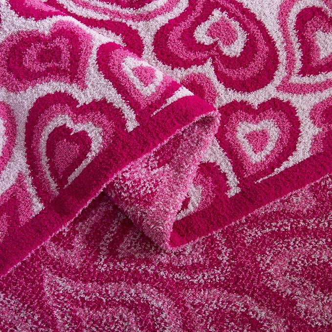 Elegant Comfort Valentine's Day Knit Throw Blanket, Pink Wild Hearts Super Soft Cozy Fluffy Warm Throw Blankets for Couch, Sofa, Chair, Bed, Camping, Picnic, Travel Lightweight Bed Blanket (50" x 70")