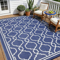Garvee 9 x 12 Outdoor Rug Waterproof for Patio, Foldable Reversible Plastic Straw Area Rug, Large Mats for Camping, RV, Balcony, Deck, Picnic, Beach, Blue & White