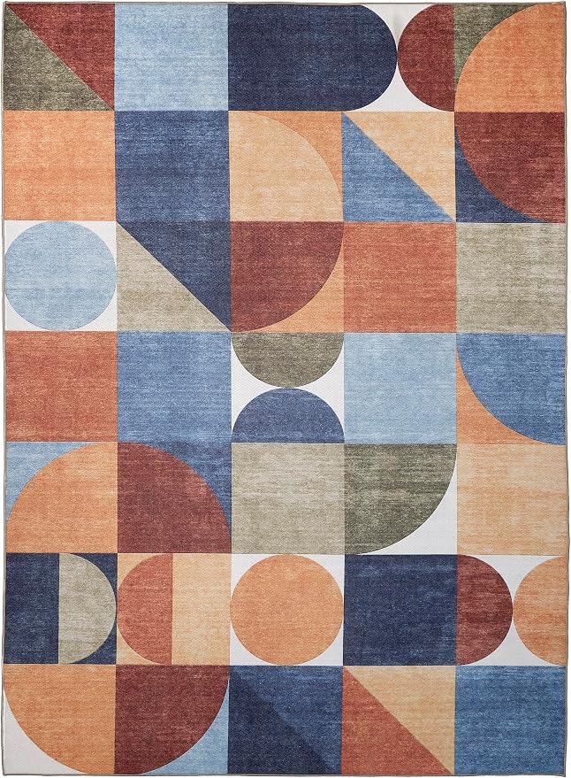 ReaLife Rugs Machine Washable Indoor Outdoor - Mat Rug Foldable Printed Thin Lightweight Cushioned Fade Resistant Patio Deck Dock Porch Pool Balcony Camping - Naya - Blue Red Green 4' x 6'