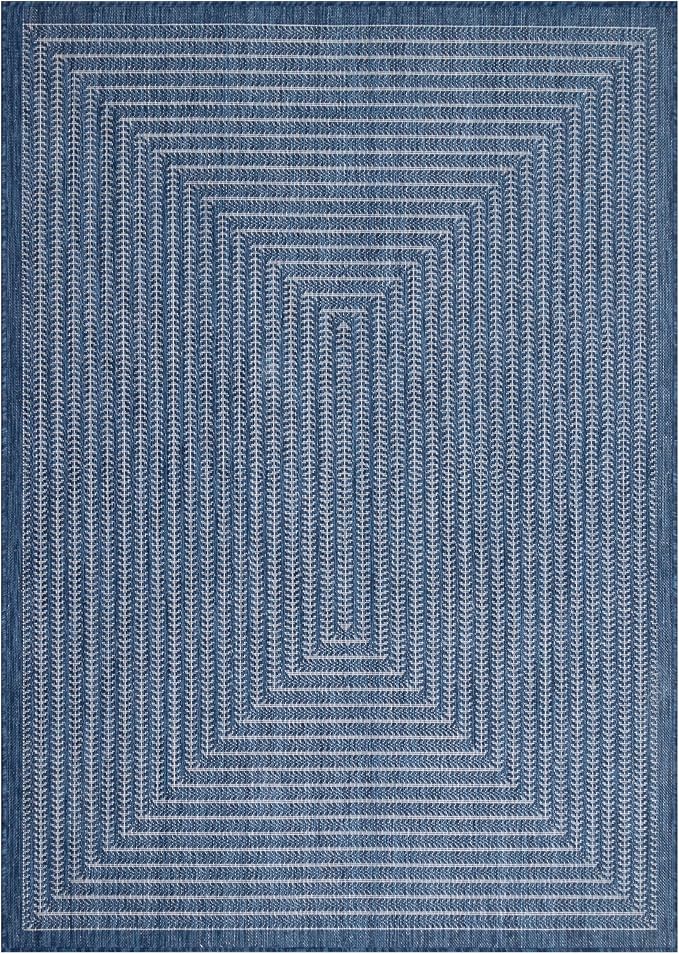 Adiva Rugs Outdoor Indoor Area Rug, Weather Resistant, Easy to Clean, Stain Resistant Floor Mat for Dining Room, Backyard, Deck, Patio (Navy Weiss, 2' x 3')